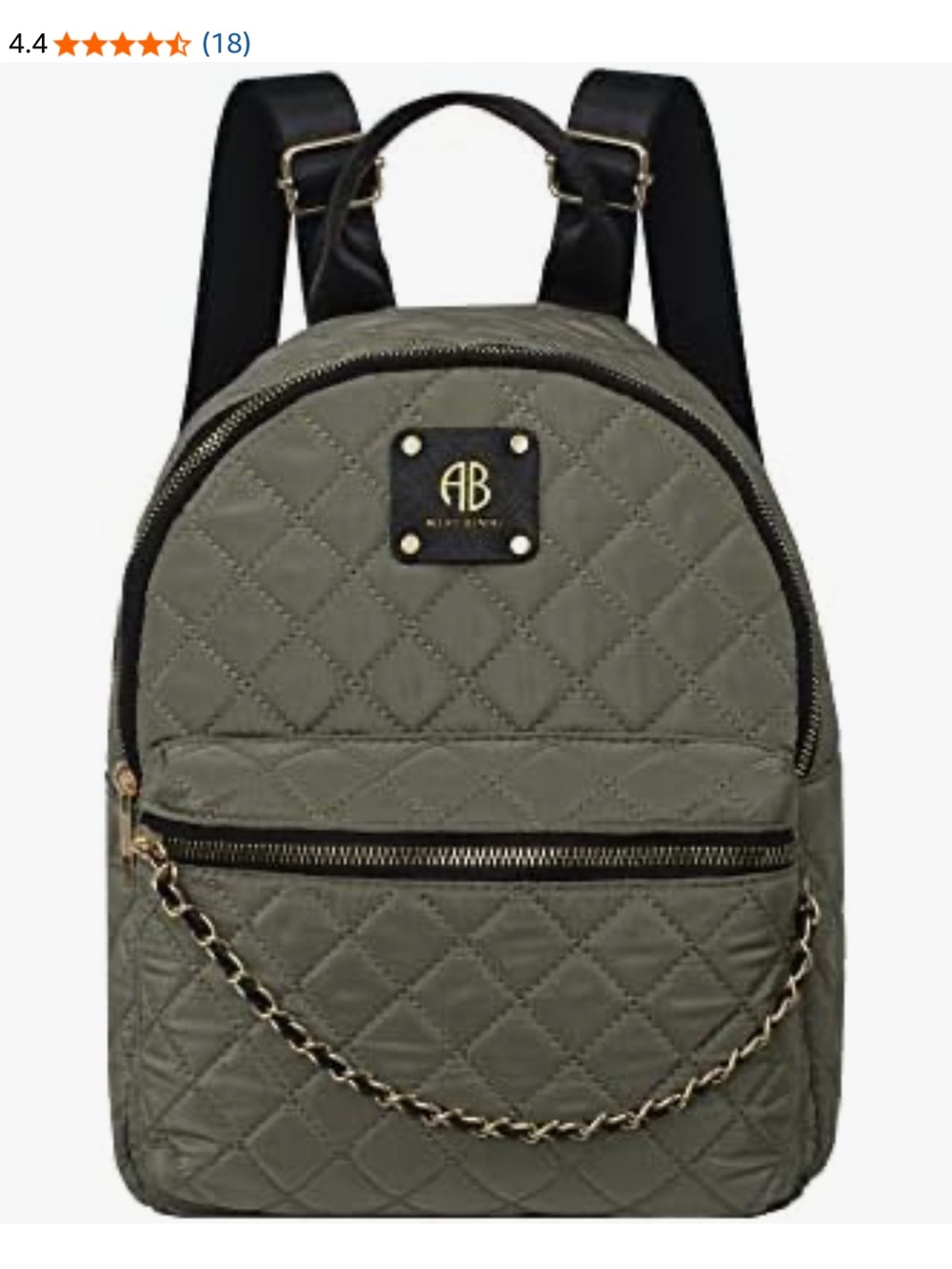 Quilted Olive Green Mini Backpack with Chain Accent